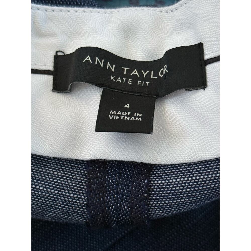 ANN TAYLOR medium blue straight leg Kate Fit stretch trouser pleat pants - Picture 4 of 8
